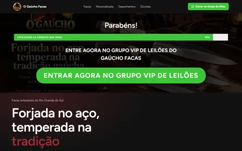 Página inicial do site O Gaúcho Facas, capturada em 20/10/2026